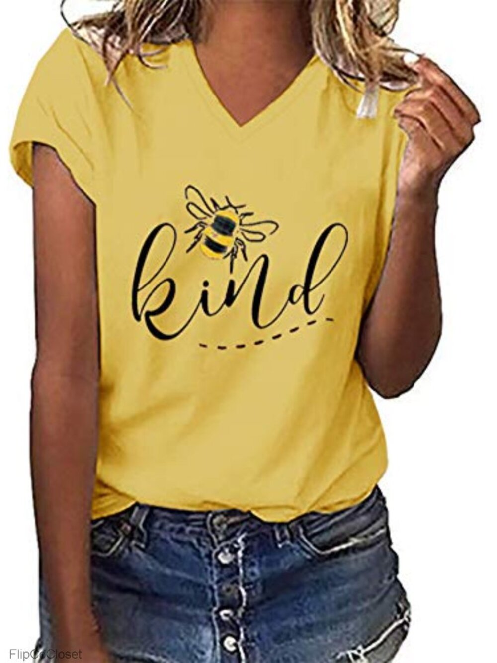 Be Kind Graphic Tee V Neck Cuffed Roll Up Sleeve Tunic Top